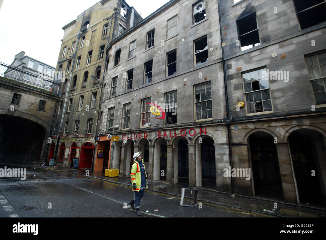 Feuer in der alten Stadt Edinburgh Stockfoto