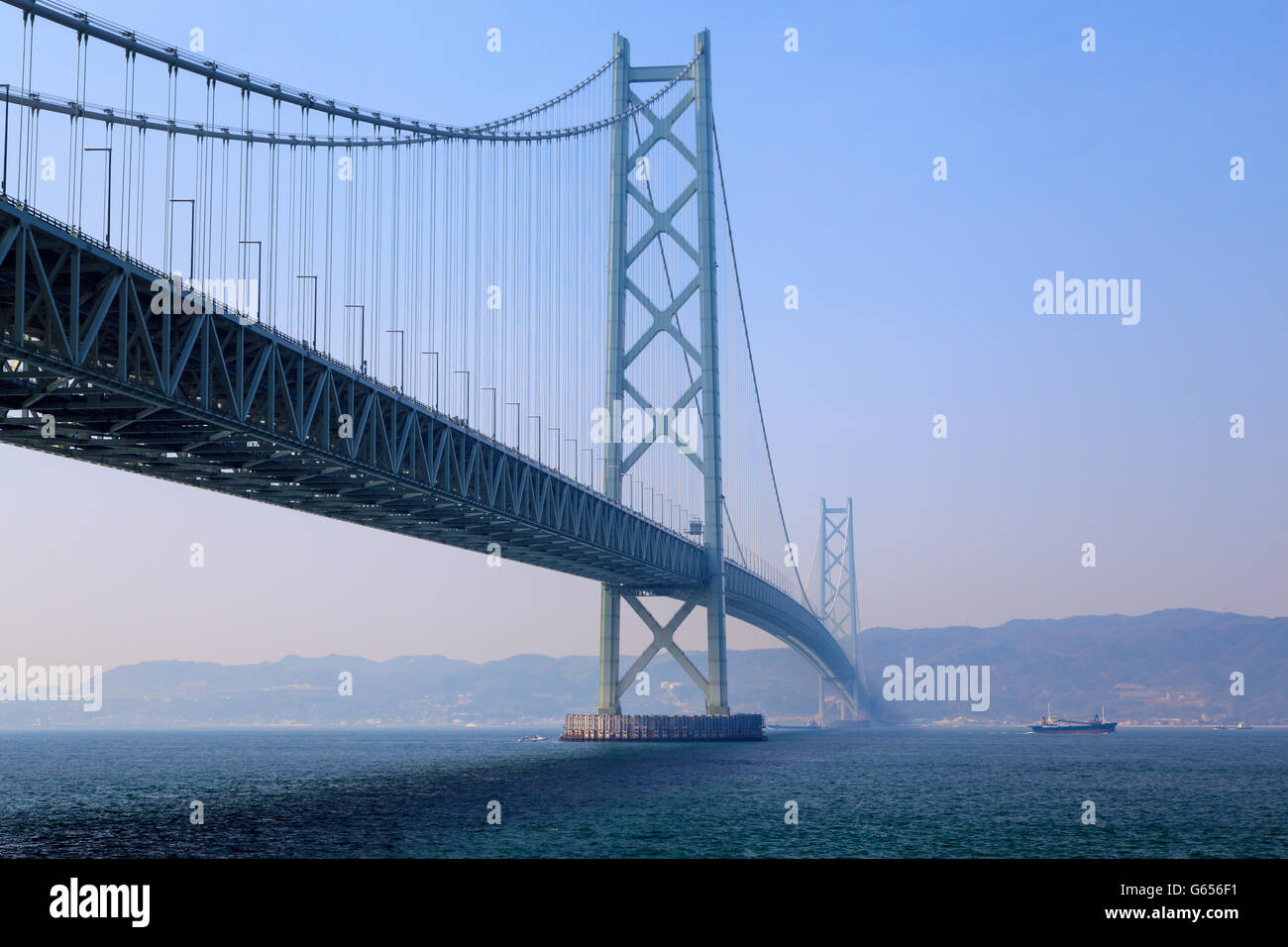 Akashi Kaikyo Bridge die längste Hängebrücke der Welt, Kobe, Japan Stockfoto