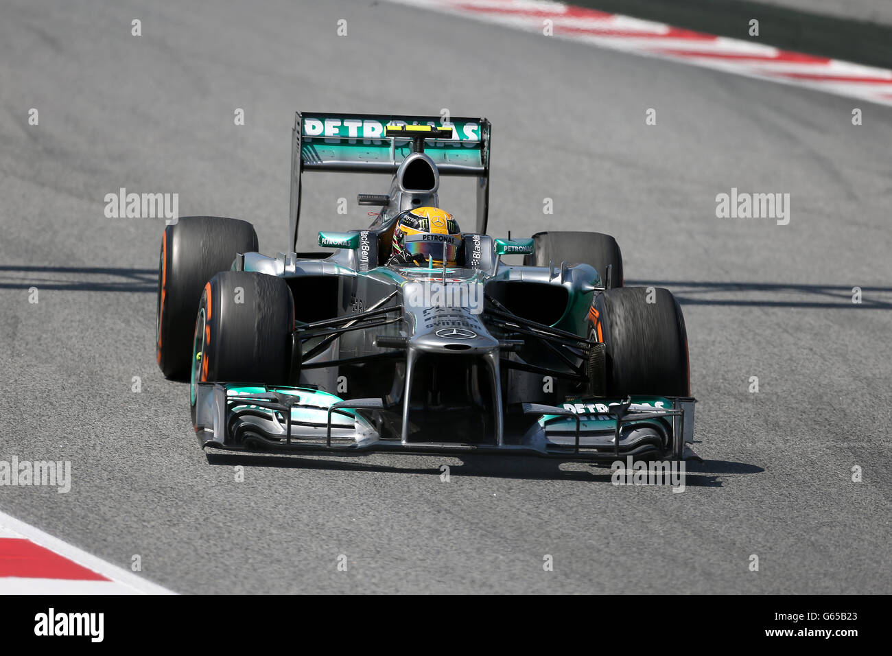 Mercedes' Lewis Hamilton während des Großen Preises von Spanien Stockfoto