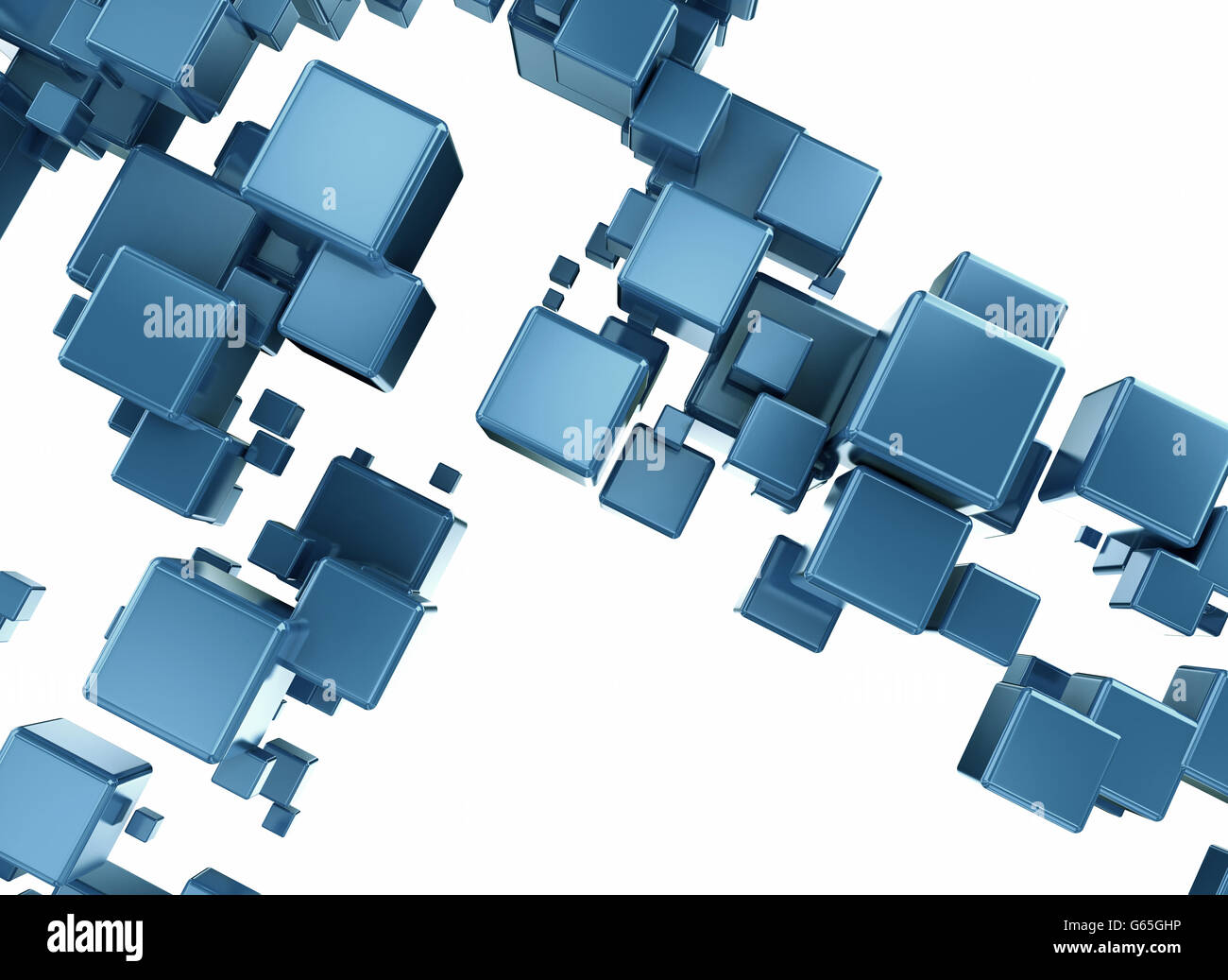 Abstrakte blaue 3d digitale Würfel isoliert auf weißem Hintergrund Stockfoto