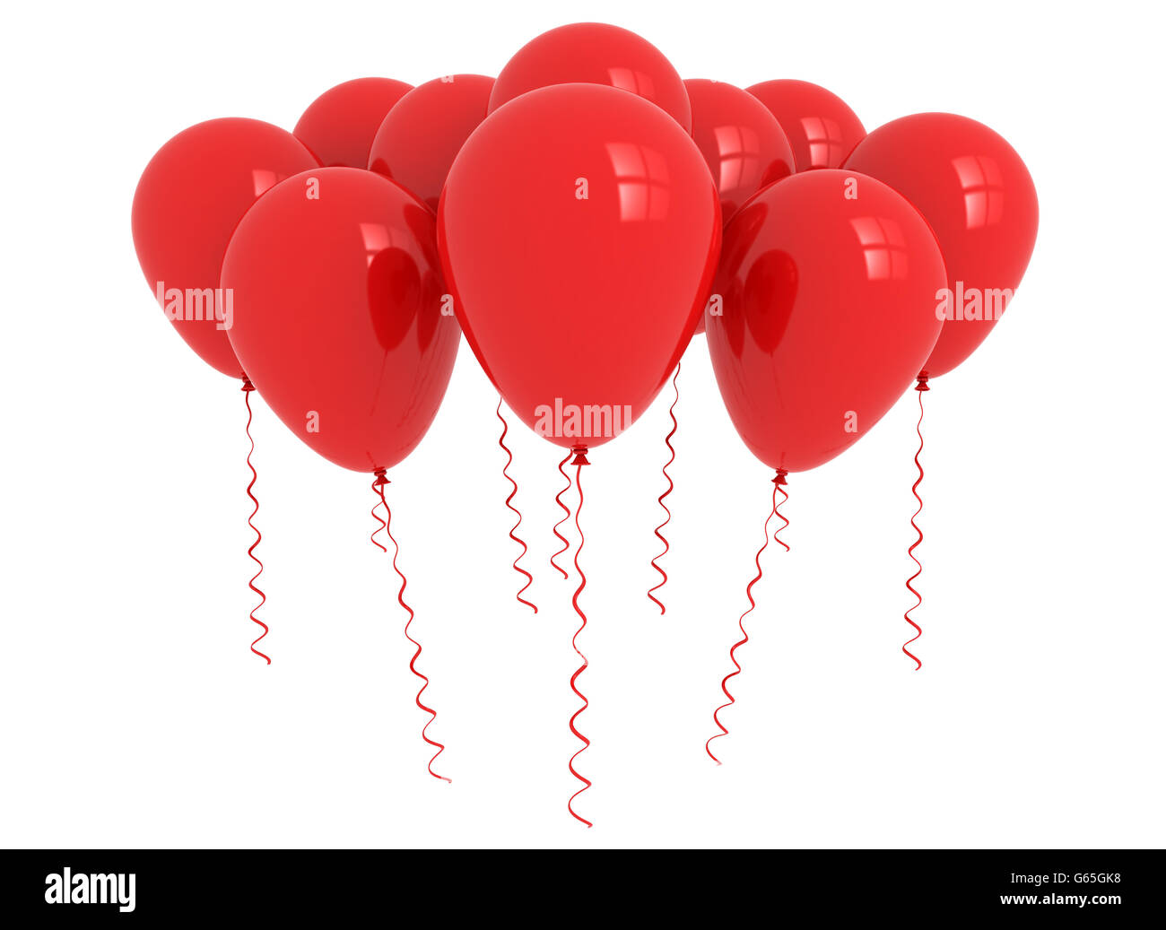 Rot Party Luftballons Haufen isoliert auf weißem Hintergrund Stockfoto