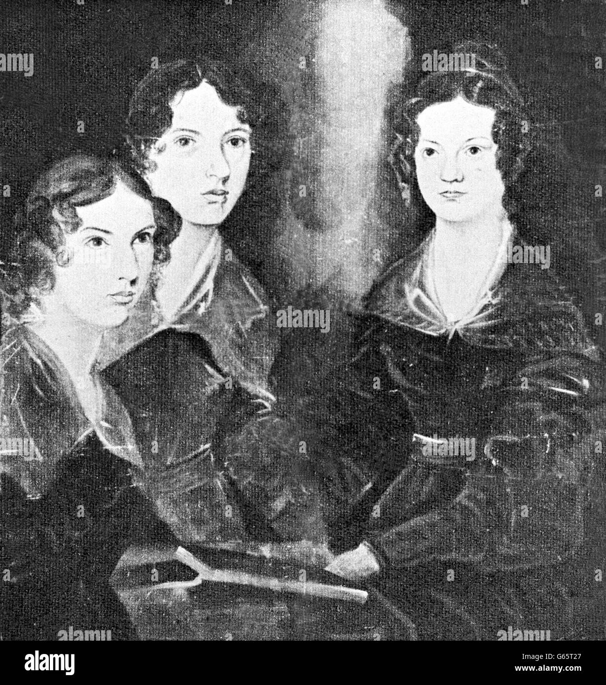 Ein undated Bild der Bronte Schwestern, Charlotte Bronte sitzt unten rechts. Stockfoto