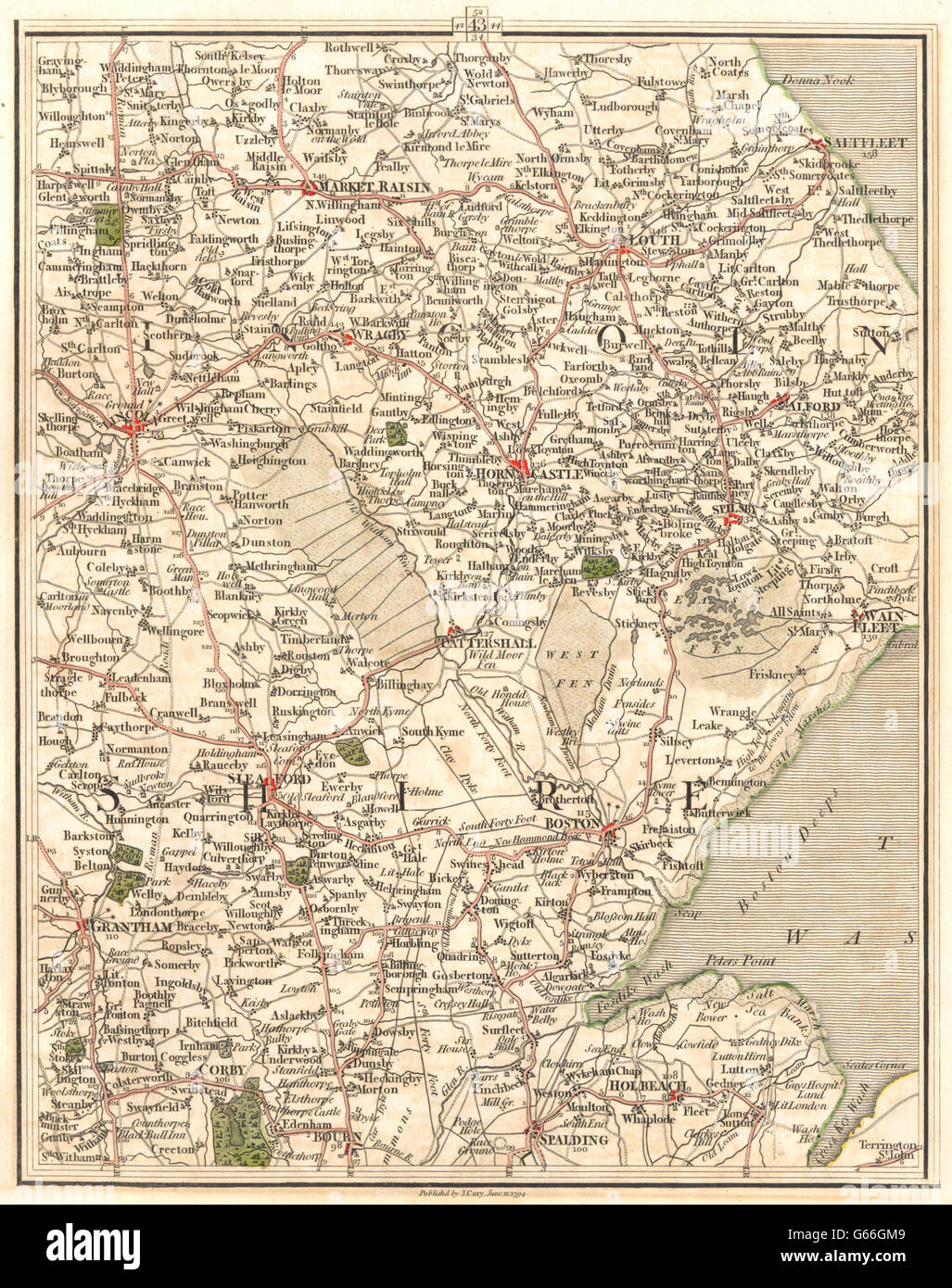 Lincolnshire:Fens Lincoln Grantham Boston Spalding Louth Sleaford.CARY, 1794 Karte Stockfoto