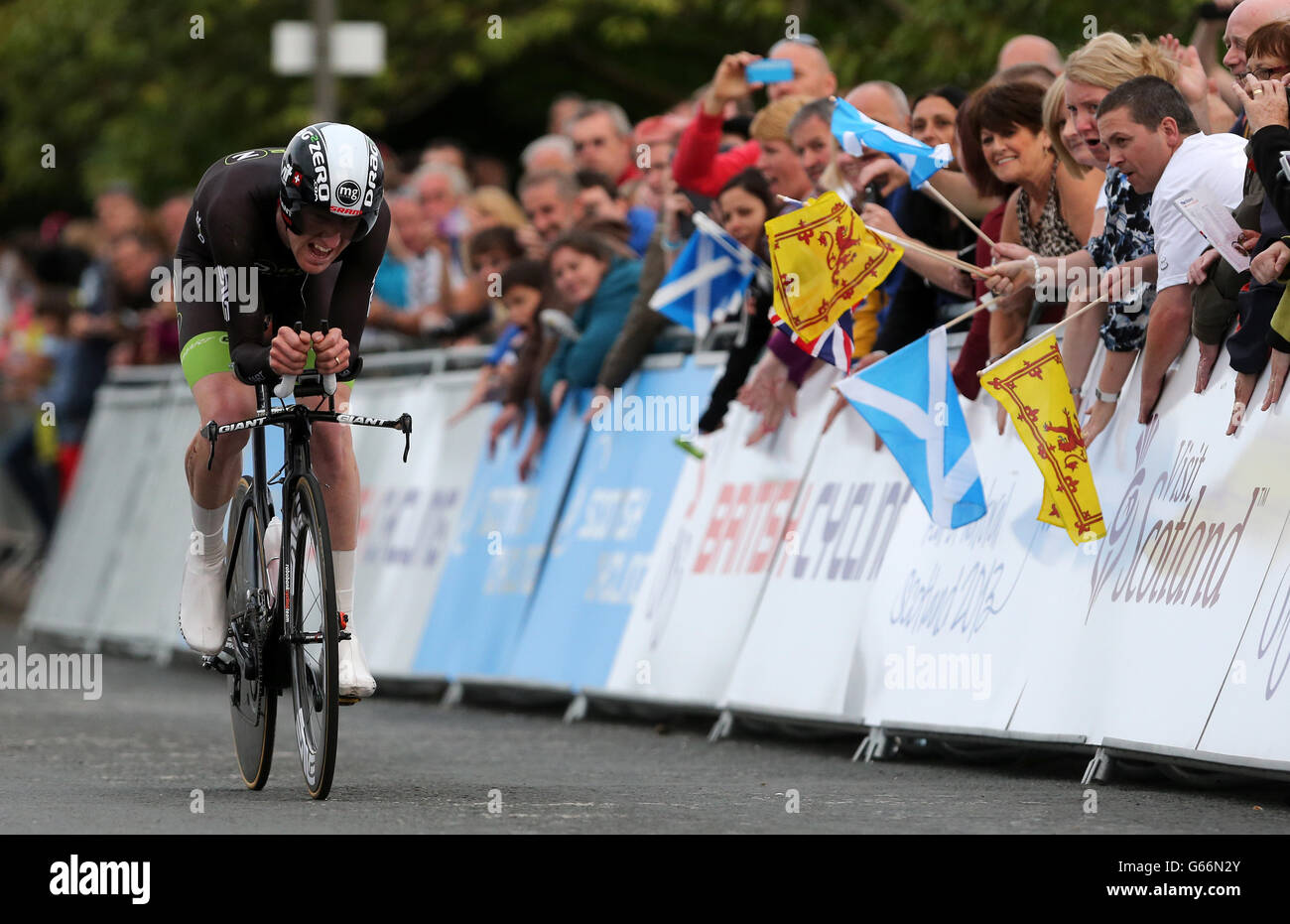 Mathew Bottrill während des Männer-Zeitfahrens während der National Road Race Championships in Glasgow. Stockfoto