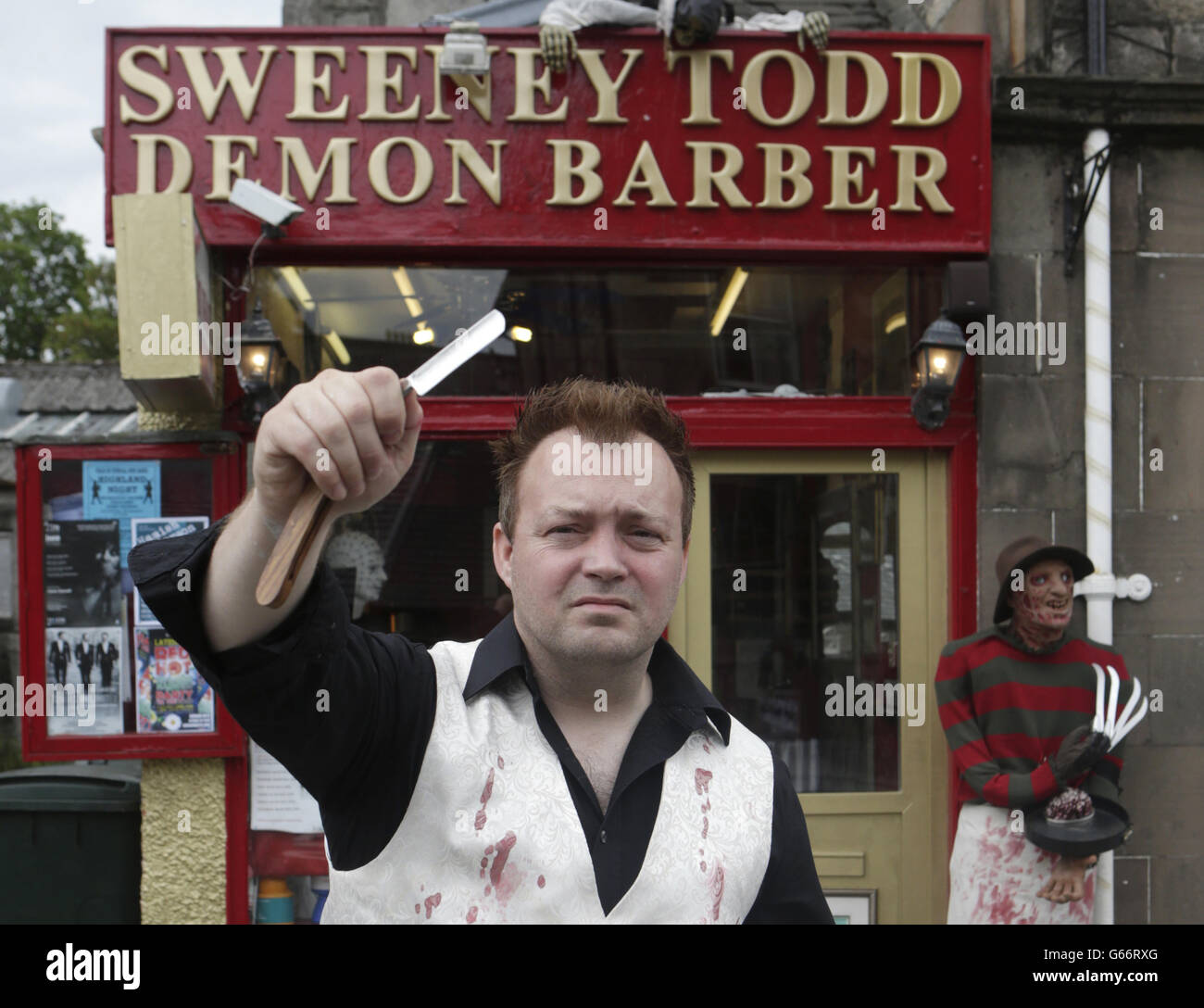 Zuvor unveröffentlichtes Foto vom 25/06/13 von will Robertson in seinem Friseurladen Sweeney Todd Demon Barber in Pitlochry, Schottland. Stockfoto