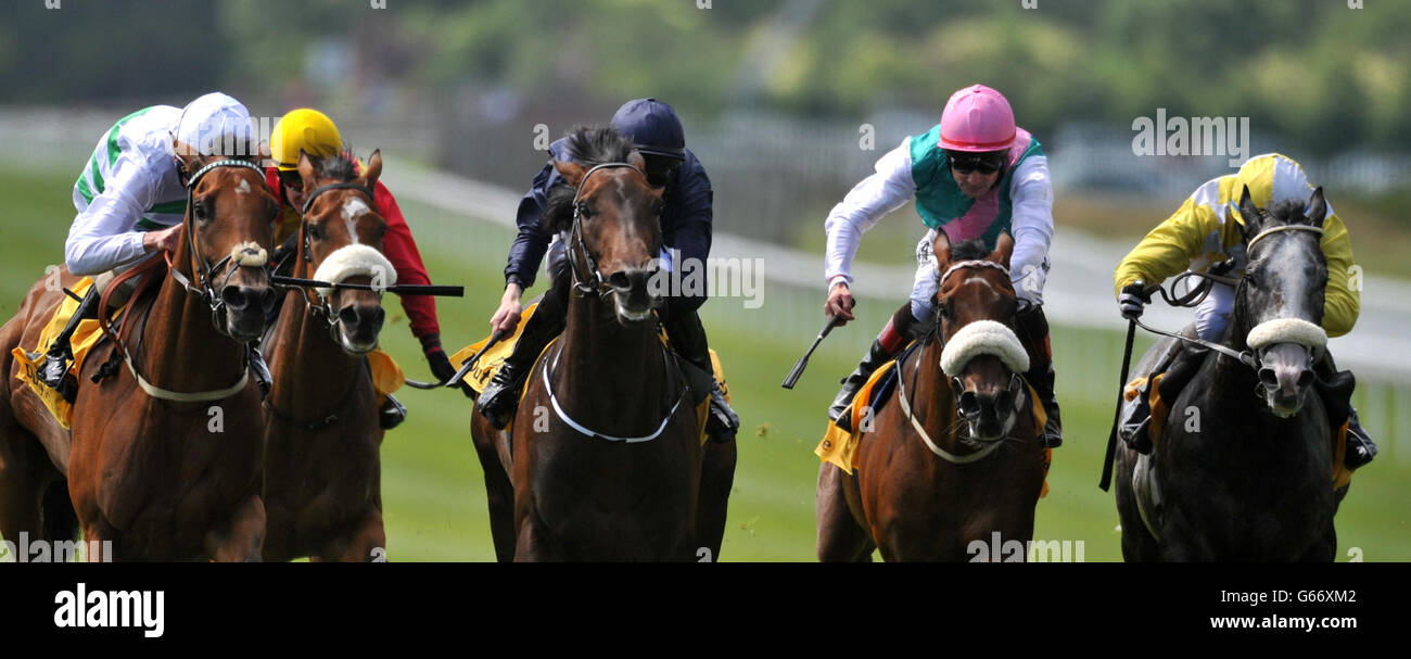 Graf von Limonade unter Joseph O'Brien (dunkelblau) die Dubai Duty Free Millennium Millionaire Celebration setzt auf den Dubai Duty Free Irish Derby Day auf der Curragh Racecourse in Co. Kildare, Irland. Stockfoto