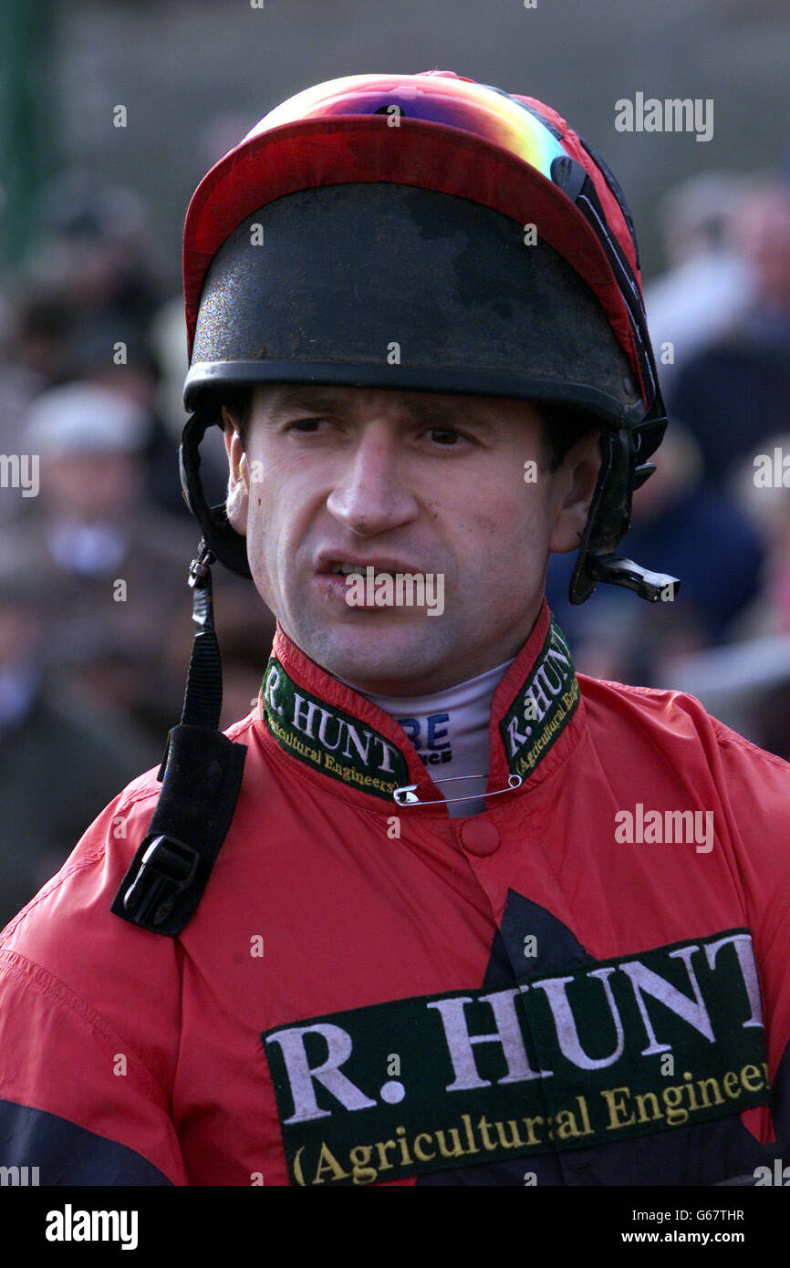 Jockey A. Thornton. Jockey A.Thornton bei den Chepstow-Rennen. Stockfoto