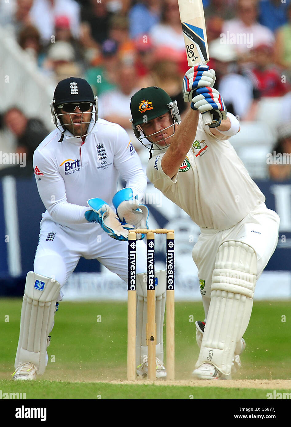 Australiens Brad Haddin Fledermäuse während des fünften Tages des ersten Investec Ashes Test Match in Trent Bridge, Nottingham. Stockfoto