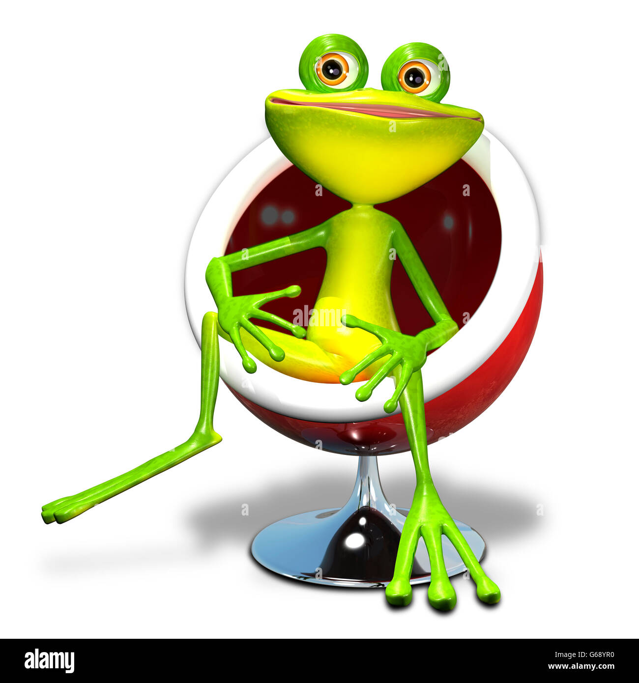 3D Abbildung eines grünen Frosch in einem roten Stuhl Stockfoto