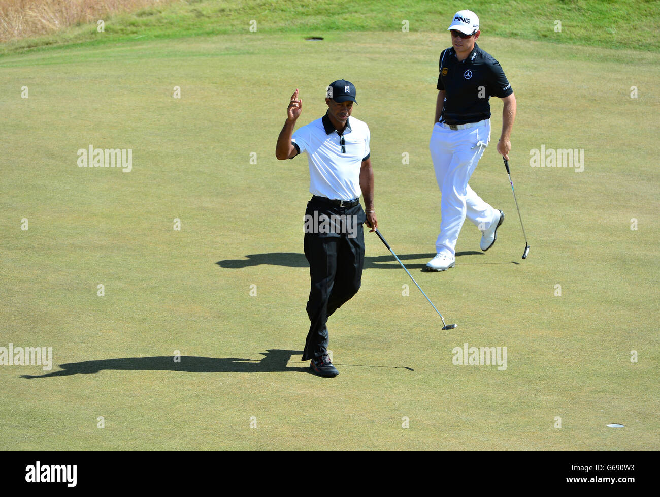 US's Tiger Woods während des ersten Tages der Open Championship 2013 im Muirfield Golf Club, East Lothian Stockfoto