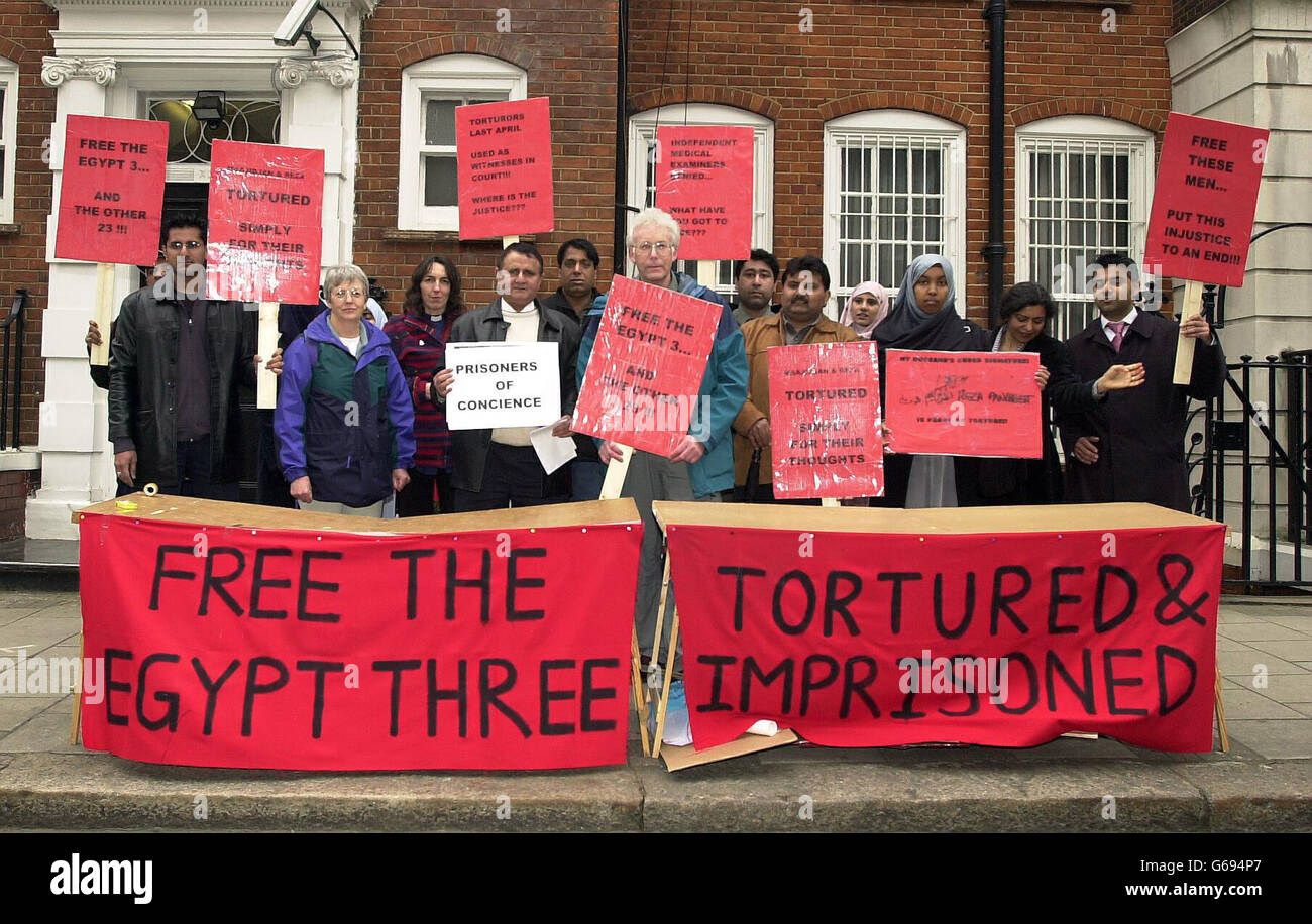 Ägyptische Botschaft Protest Nisbet / Pankhurst. Stockfoto