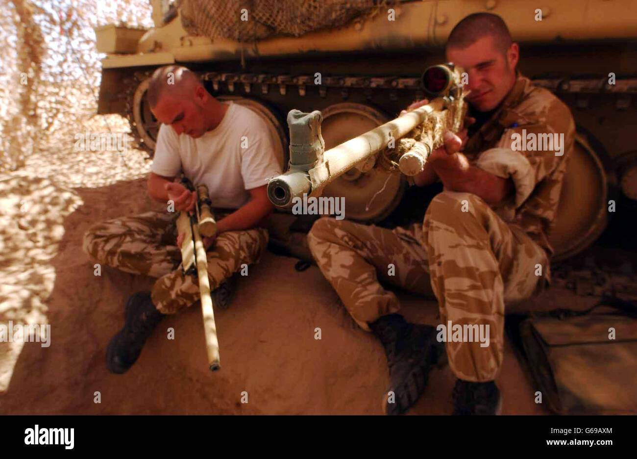 Soldaten der Queens Dragoon Guards (QDG) 3 Commando in Nord-Kuwait. Stockfoto