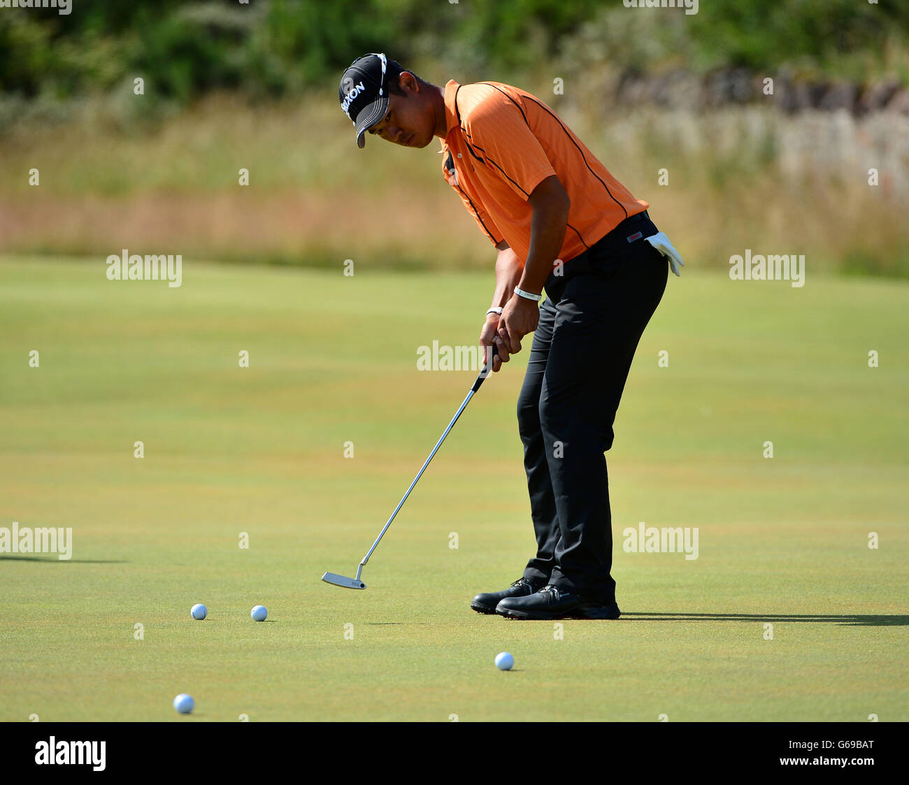 Japans Hideki Matsuyama während des vierten Übungstages für die Open Championship 2013 im Muirfield Golf Club, East Lothian Stockfoto