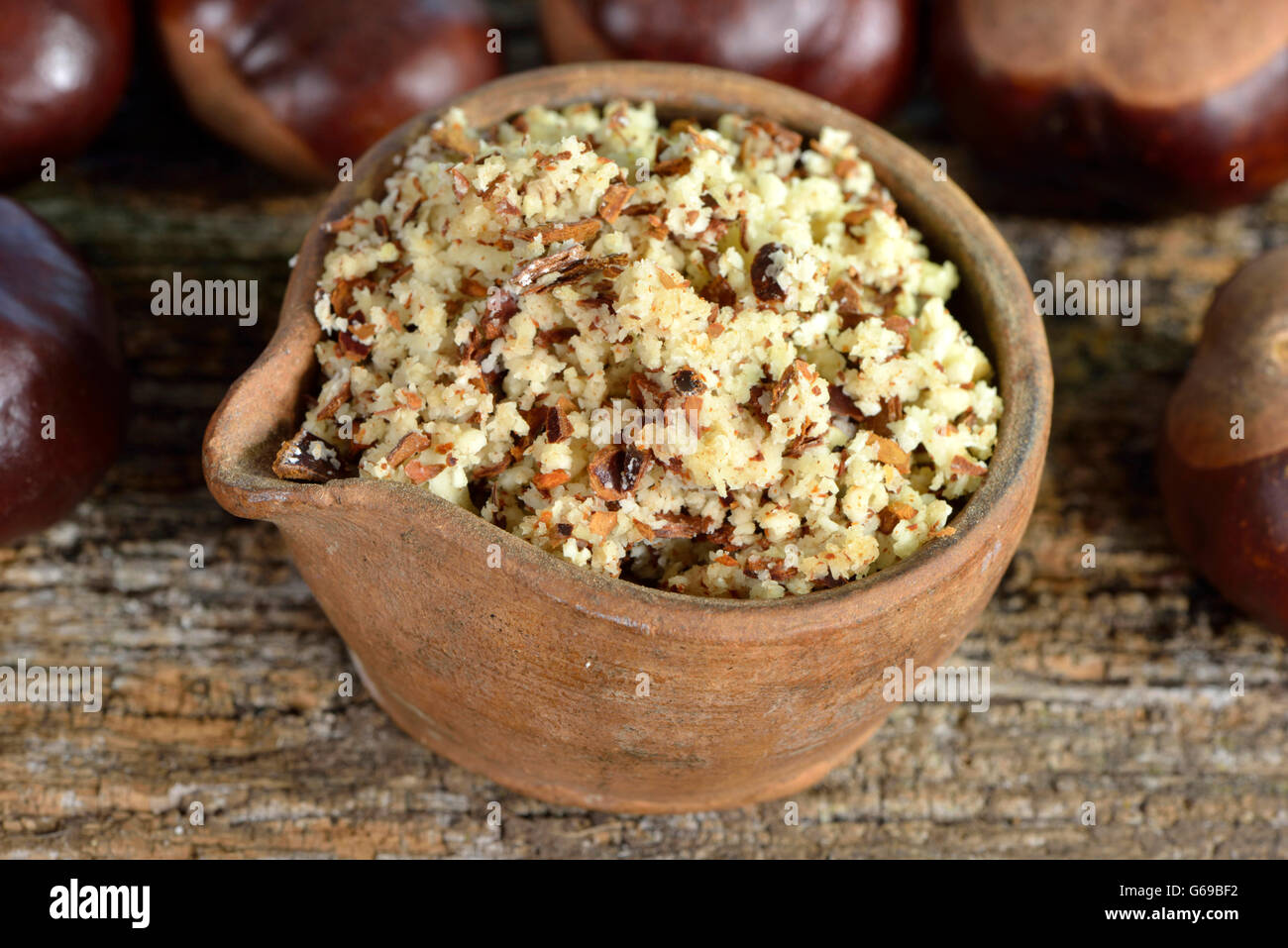 Kastanien, gemahlenen Samen / (Aesculus Hippocastanum) Stockfoto
