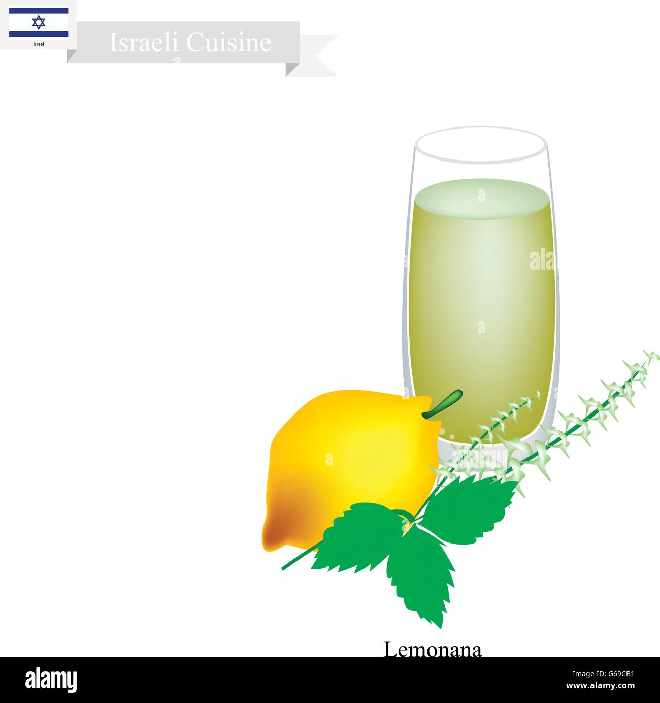 Israelische Küche, Lemonana oder traditionelle gepressten Zitronensaft und Minze. Eines der berühmtesten Getränk in israelischen. Stock Vektor
