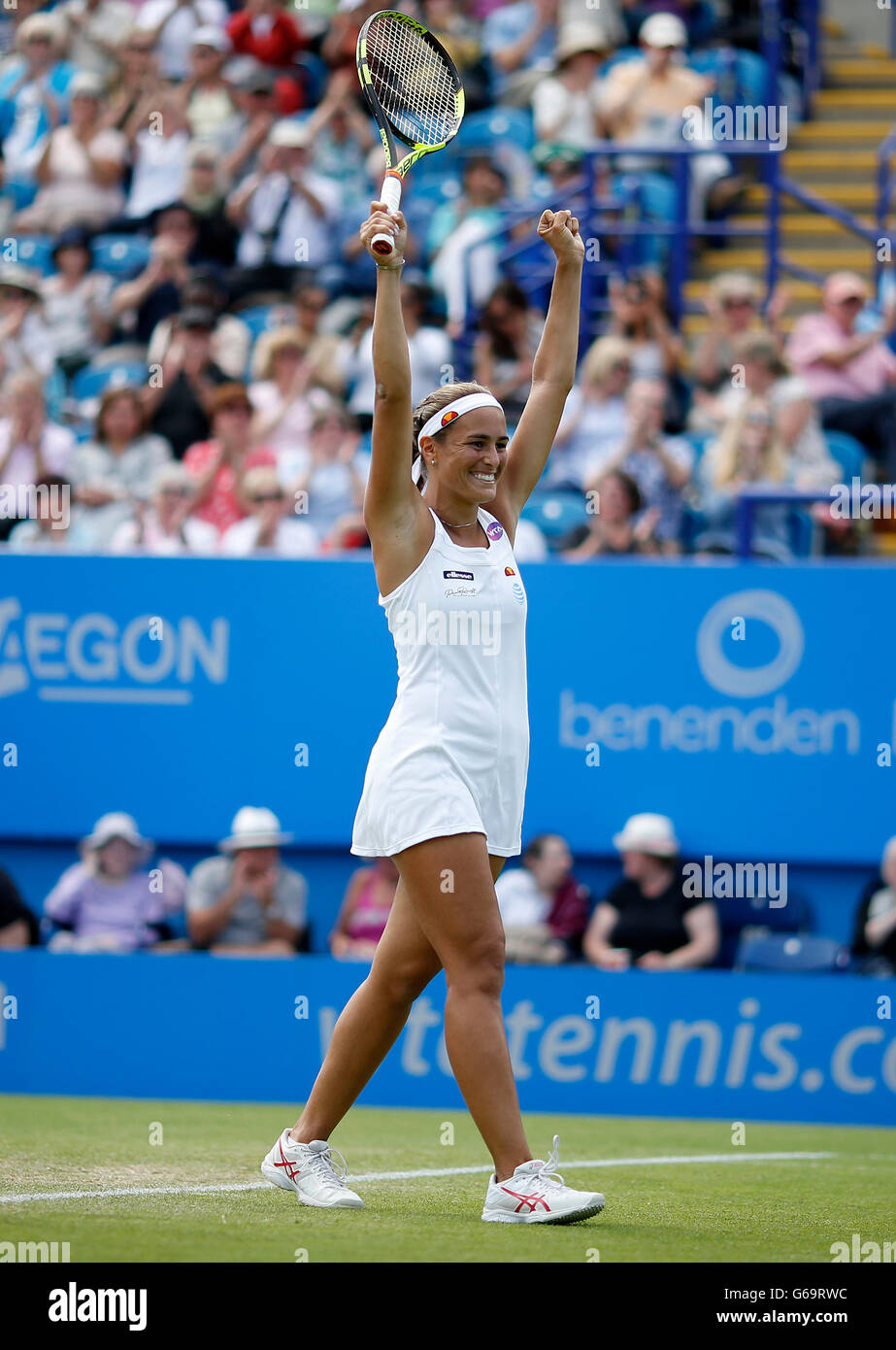 Puerto Rico Monica Puig feiert tagsüber vier 2016 AEGON International an Devonshire Park, Eastbourne. Stockfoto