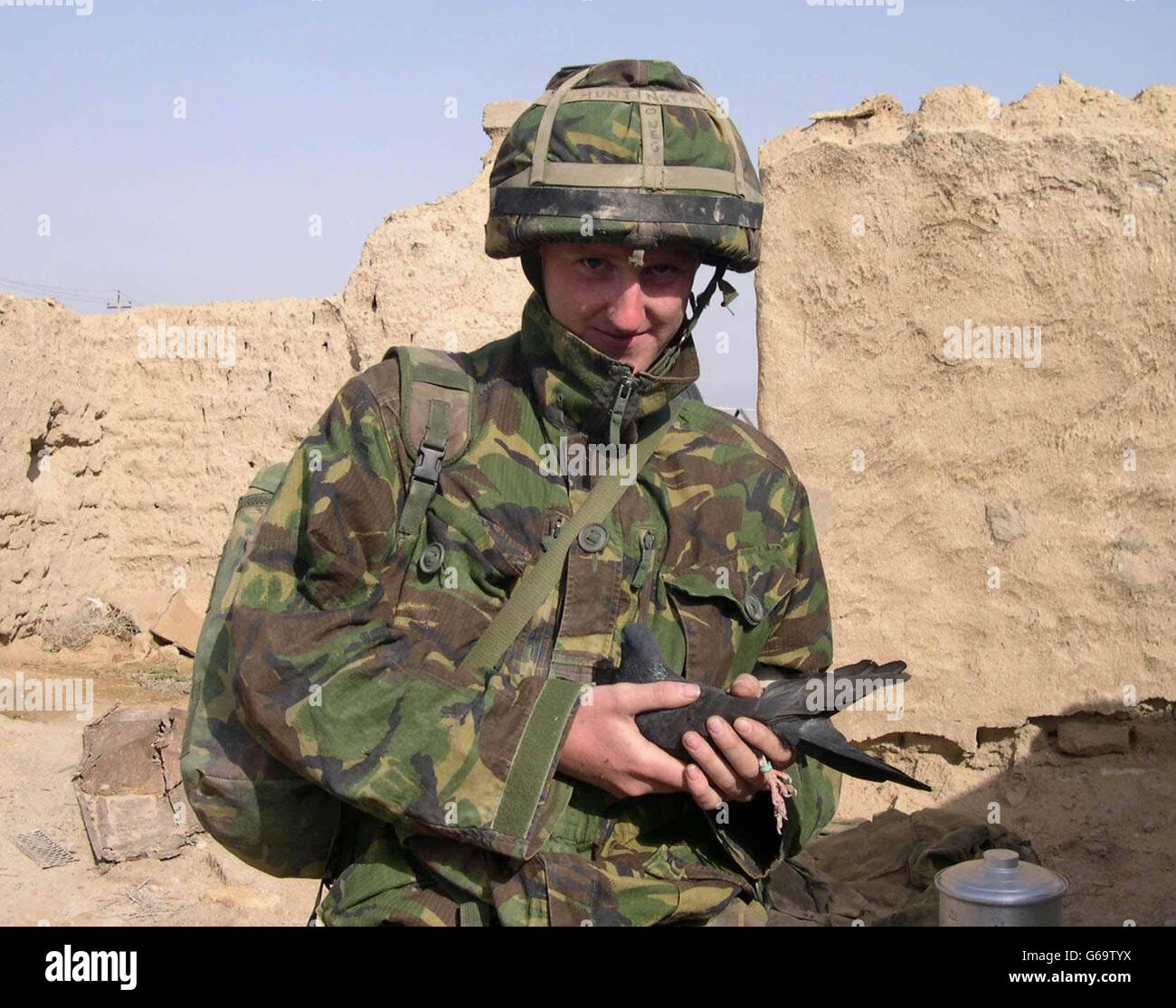 Soldat im Irak verloren Taube Stockfoto