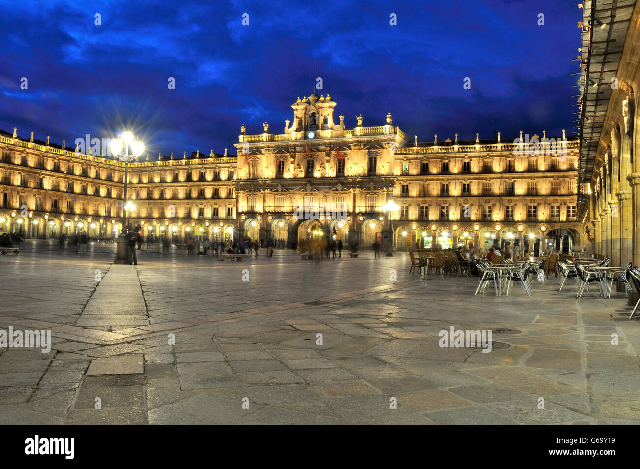 Nacht Shooting im Plaza Mayor von Salamanca, Spanien. Stockfoto