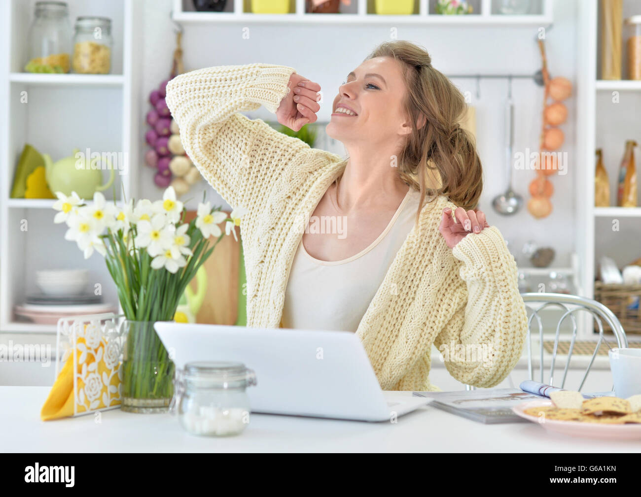 Attraktive junge Frau mit laptop Stockfoto