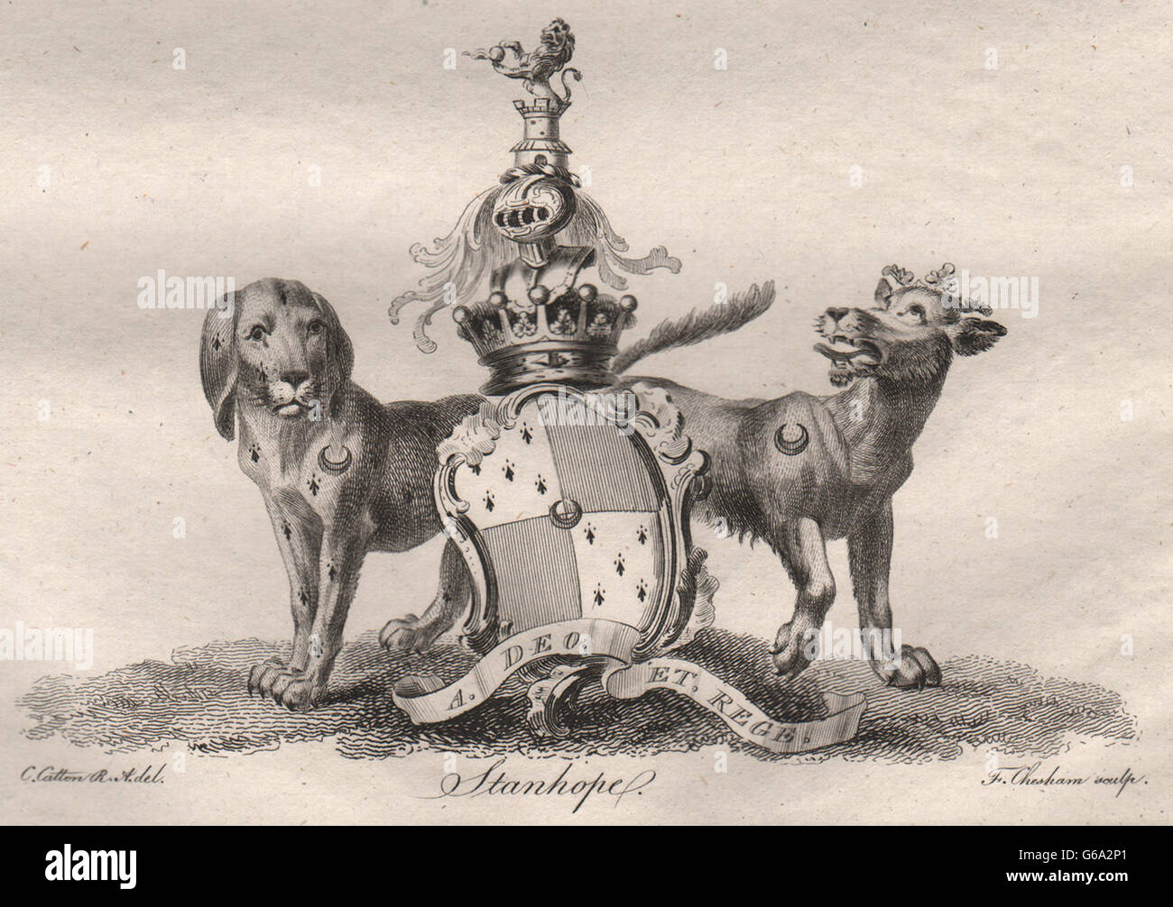 STANHOPE: Wappen. Heraldik, antiken Druck 1790 Stockfoto