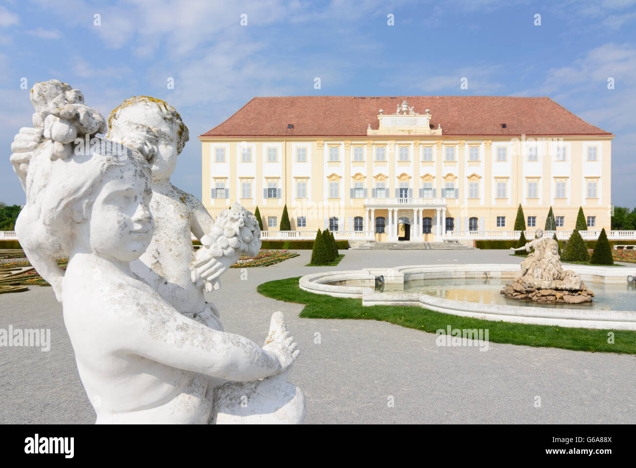 Schloss Hof: Terrasse, Engelhartstetten, Österreich, Niederösterreich, NÖ, Marchfeld Stockfoto