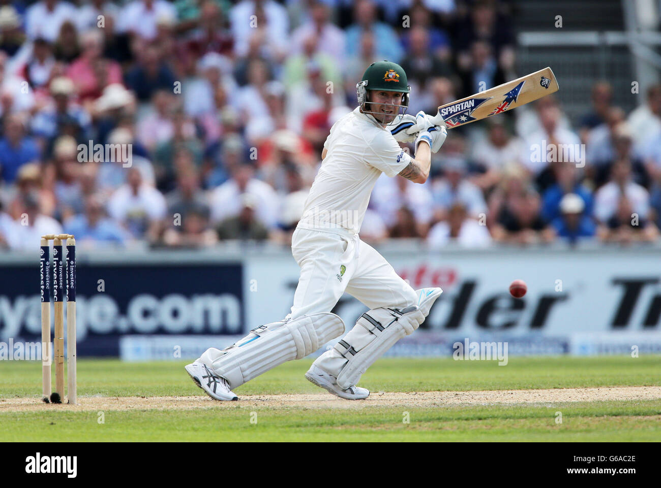 Australien-Kapitän Michael Clarke am zweiten Tag des dritten Investec Ashes-Testmatches im Old Trafford Cricket Ground, Manchester. Stockfoto