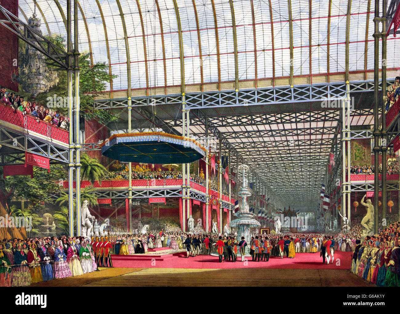 Große Ausstellung, 1851. Die Eröffnung des The Great Exhibition von 1851 von Königin Victoria und Prinz Albert, Crystal Palace, London, UK. Stockfoto