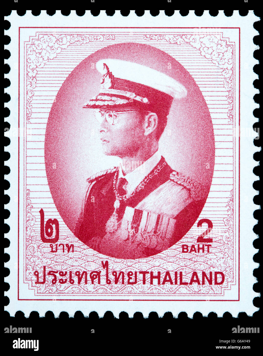 Eine Briefmarke von seiner Majestät König Bhumibol Adulyadej von Thailand Stockfoto