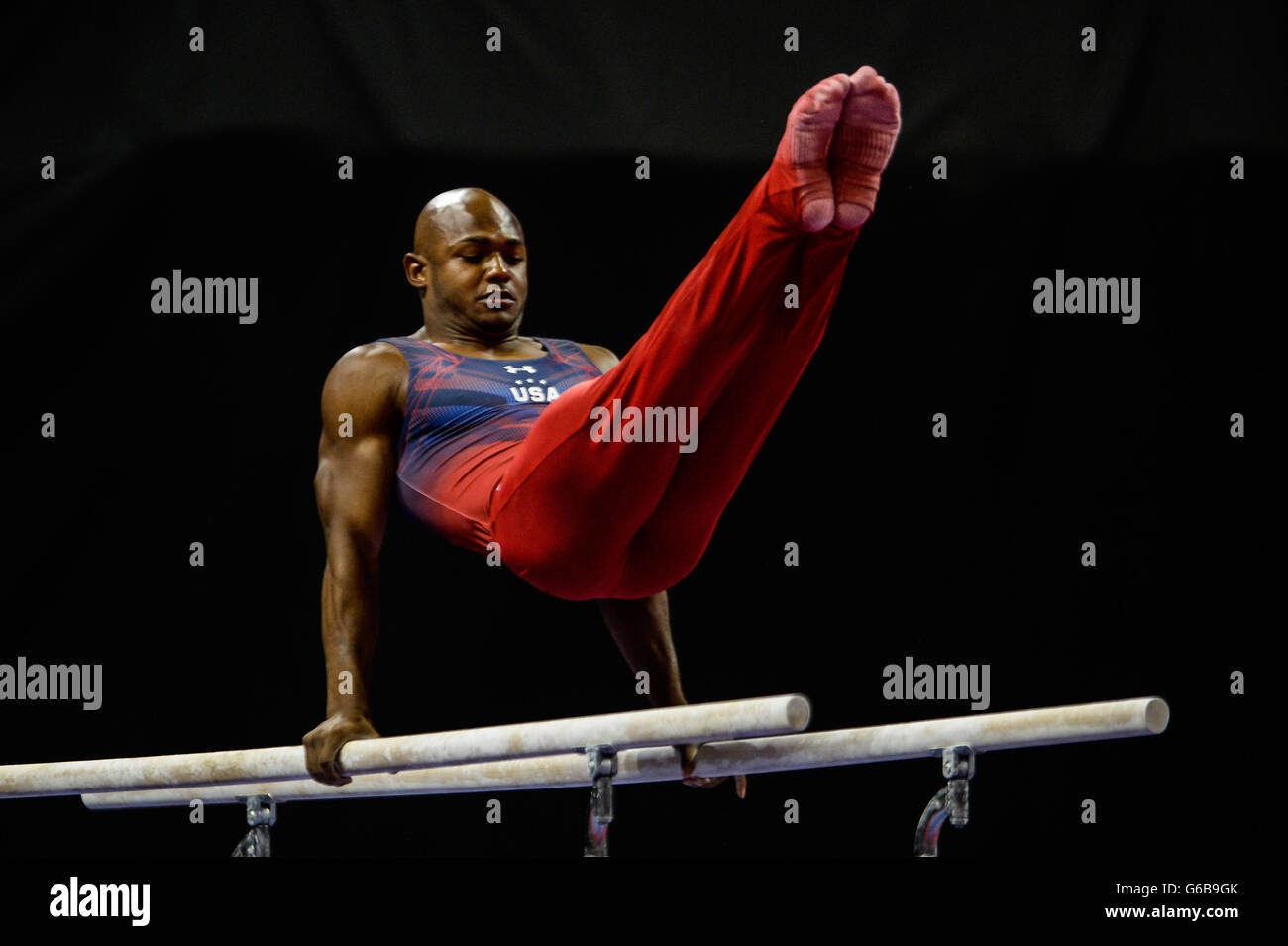 St. Louis, Missouri, USA. 23. Juni 2016. JOHN OROZCO konkurriert am Barren während der erste Tag des Wettbewerbs von den 2016 Olympic Trials für US-Männer Gymnastik in Chaifetz Arena, St. Louis, Missouri. © Amy Sanderson/ZUMA Draht/Alamy Live-Nachrichten Stockfoto