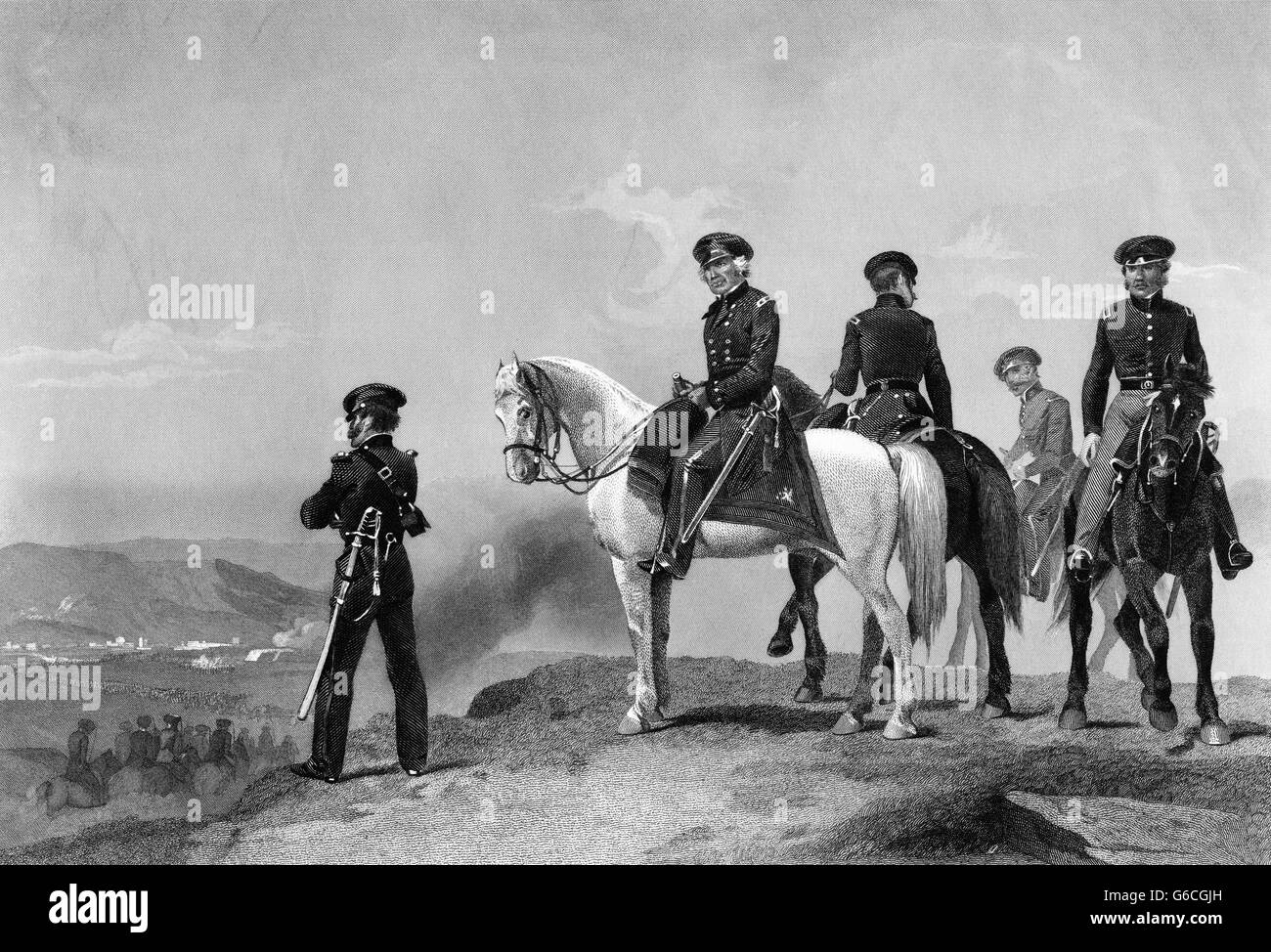 1840ER JAHRE GENERAL ZACHARY TAYLOR AUF PFERD MIT BLICK AUF SCHLACHTFELD SCHLACHT VON MONTERREY MEXIKANISCH-AMERIKANISCHEN KRIEG SEPTEMBER 1846 Stockfoto