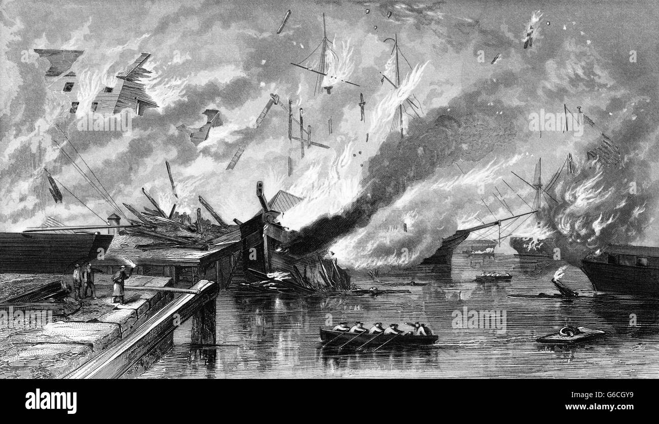 1860S 1862 ZERSTÖRUNG VON GOSPORT NAVY YARD VON EIDGENOSSEN NORFOLK VIRGINIA Stockfoto