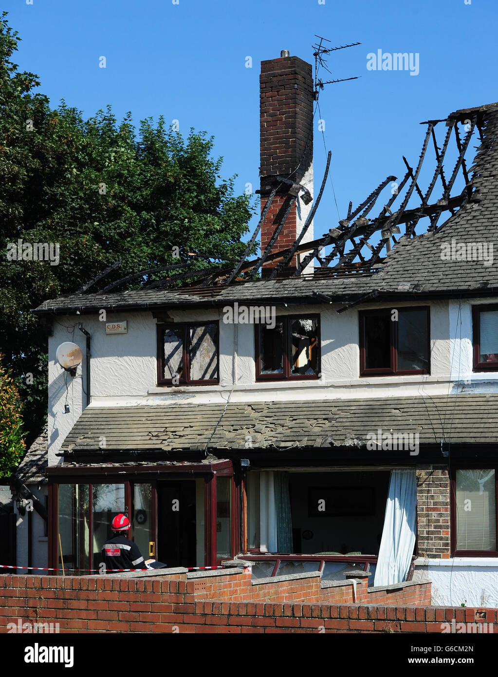 Explosion der Häuser in Durham. Die Szene einer Explosion in einem Haus auf Moor Edge, Brandon, County Durham, wo ein 52-jähriger Mann gestorben ist. Stockfoto