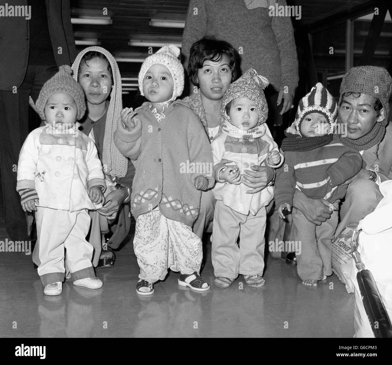 Vietnamesische Flüchtlinge in Heathrow Stockfoto