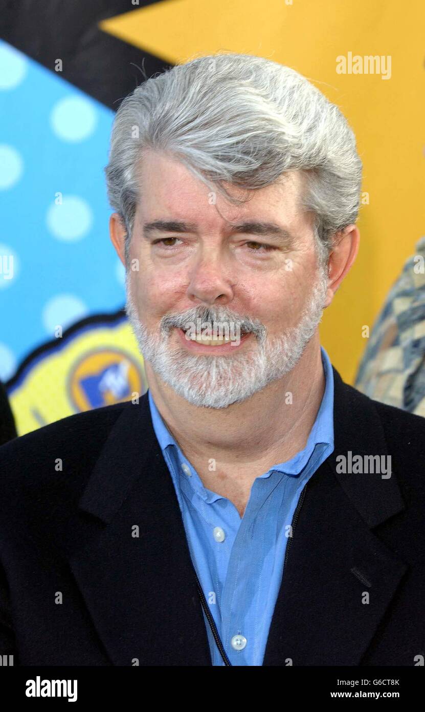 Regisseur George Lucas bei der Ankunft im Shrine Auditorium, Los Angeles für die MTV Movie Awards. Stockfoto