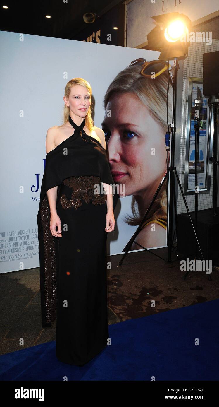 Cate Blanchett kommt zur britischen Premiere von Blue Jasmine im Londoner Odeon West End. Stockfoto