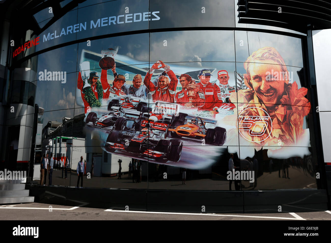 50-jähriges Jubiläum am McLaren Brand Centre während des Qualifikationstages für den Großen Preis von Italien 2013 beim Autodromo di Monza in Monza, Italien. Stockfoto