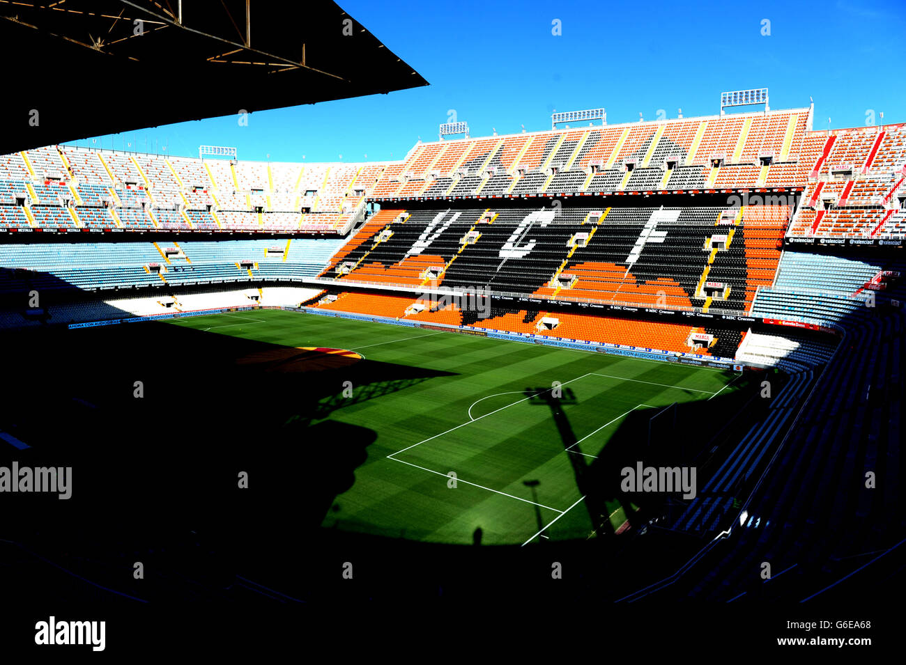 Fußball - UEFA Europa League - Gruppe A - Valencia / Swansea City - Mestalla. Eine allgemeine Ansicht des Mestalla-Stadions, Valencia Stockfoto