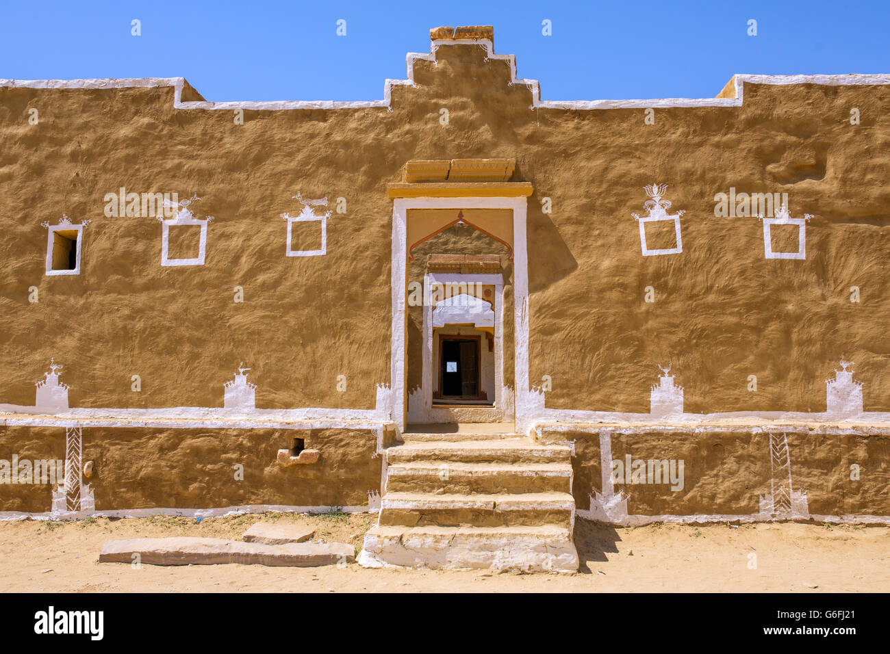Traditionelles Haus in Kuldhara Wüstung in der Nähe von Jaisalmer, Rajasthan, Indien Stockfoto