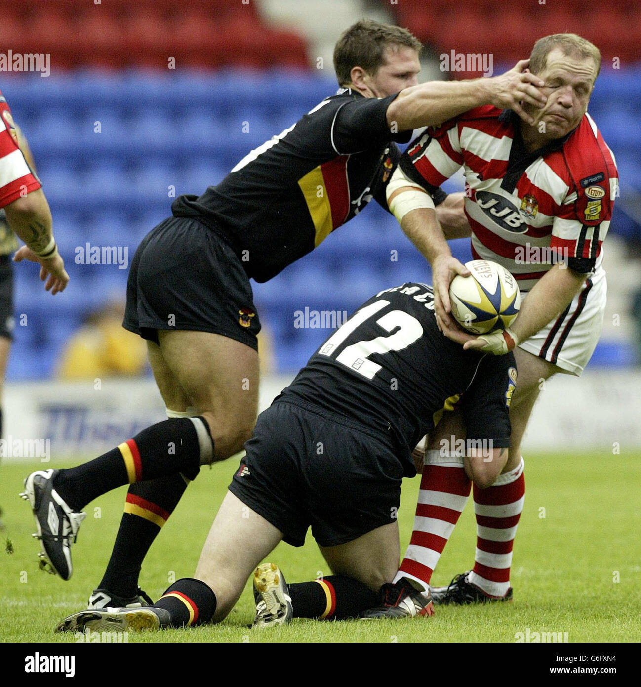 Wigan V Bradford Bulls Aktion Stockfoto