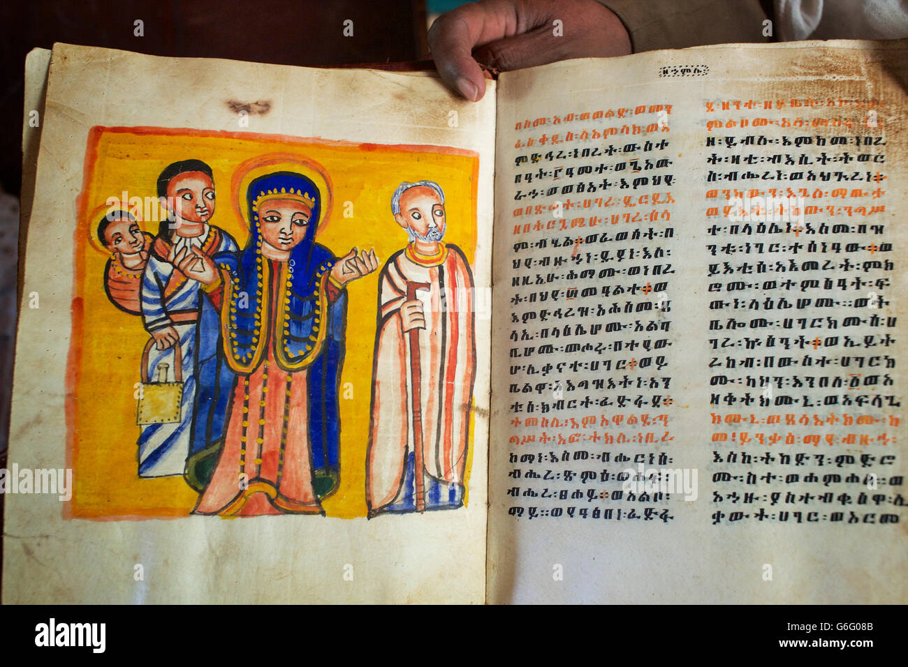 Illustriertes Manuskript. Bibel. Yeha Kloster, Tigray, Äthiopien. Stockfoto