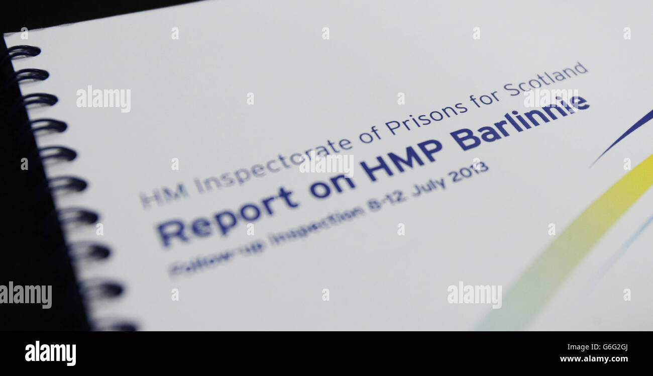 Ein Bericht, der das "inakzeptable Risiko" für untragbare Gefangene nach einer Überprüfung der Bedingungen in HMP Barlinnie, Glasgow, hervorhebt. Stockfoto