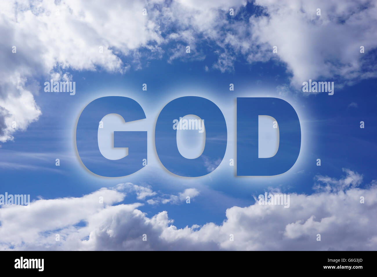 Gottes Wort am blauen Himmel Stockfoto