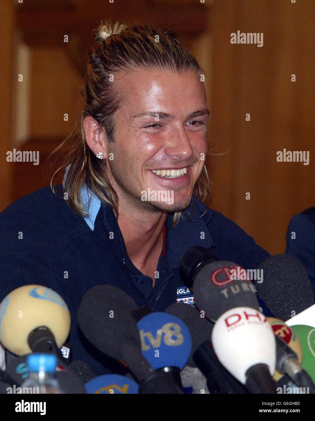 David Beckham aus England bei einer Pressekonferenz im Carlton Ritz Hotel in Istanbul, Türkei. Stockfoto