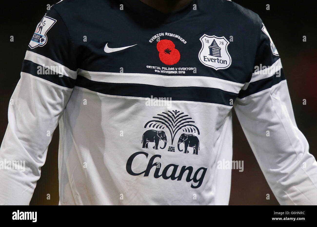 Fußball - Barclays Premier League - Crystal Palace gegen Everton - Selhurst Park. Detailansicht eines Everton Shirts mit dem Remembrance Day Mohn Stockfoto