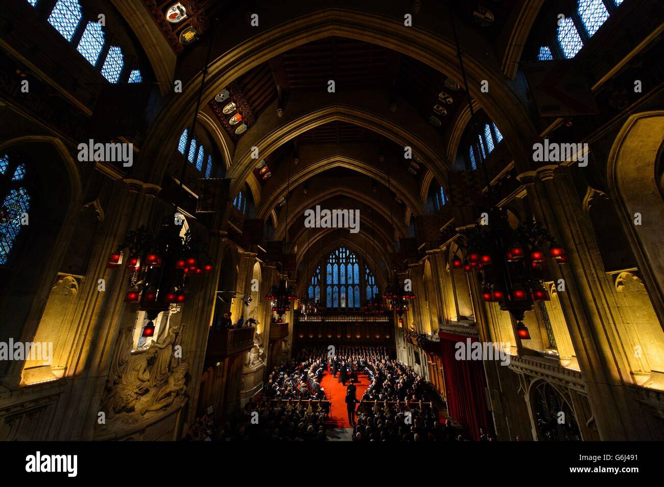 "The Silent Ceremony" im Guildhall in der City of London, in dem der neue Oberbürgermeister von London offiziell ernannt wird. Stockfoto