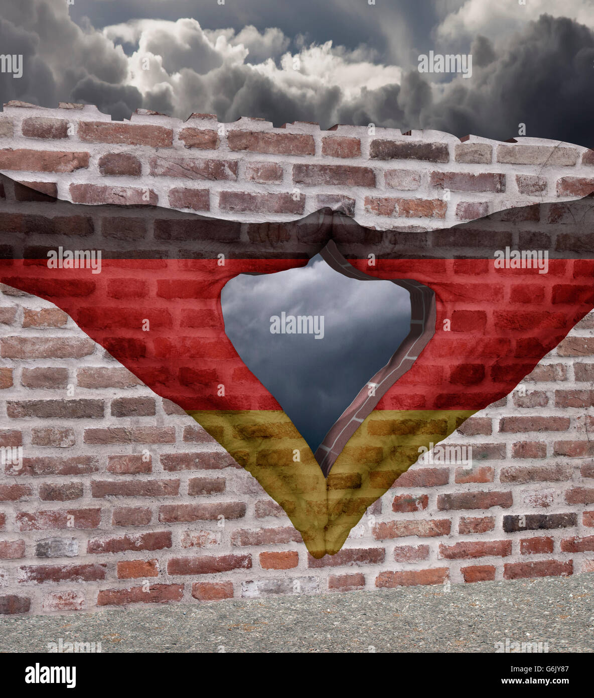 Merkel-Raute auf s-Wand mit deutscher Flagge, Computer Grafik Stockfoto