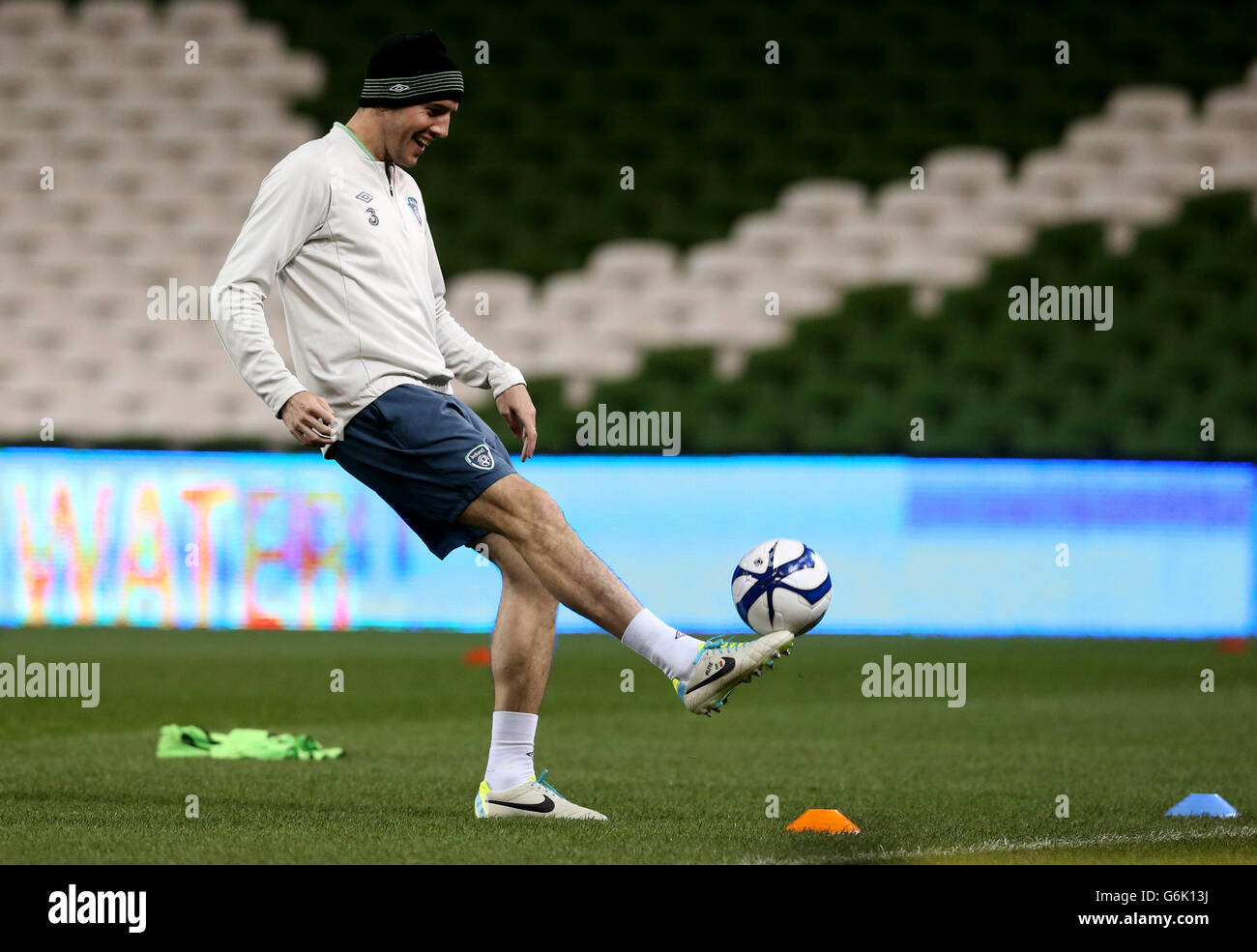 Fußball - Internationale Freundschaften - Republik Irland - Lettland - Republik Irland Trainings- und Pressekonferenz - Aviva St... John O'Shea aus der Republik Irland während der Trainingseinheit im Aviva Stadium, Dublin, Irland. Stockfoto