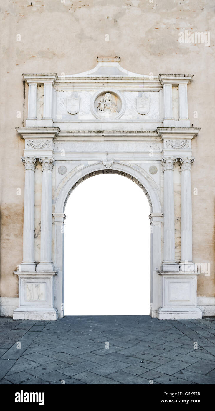 Marmorportal im Gotik-Renaissance-Stil, die als Rahmen oder Grenze nutzbar. Stockfoto