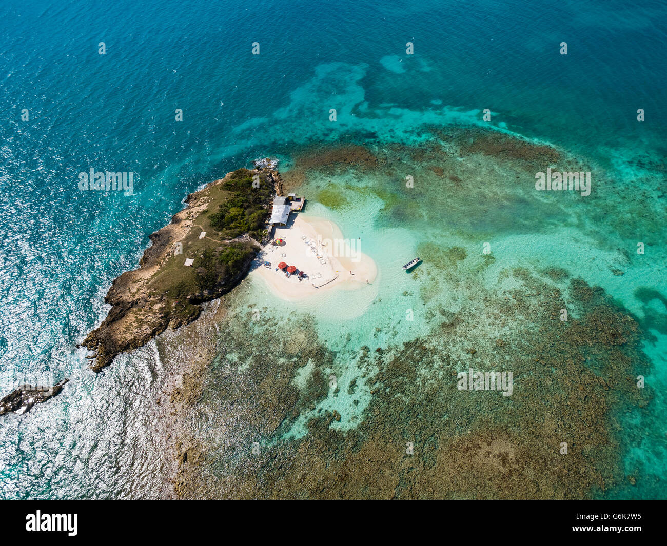 Westindische Inseln, Antigua und Barbuda, Antigua, Feigenkaktus Insel Strand Stockfoto