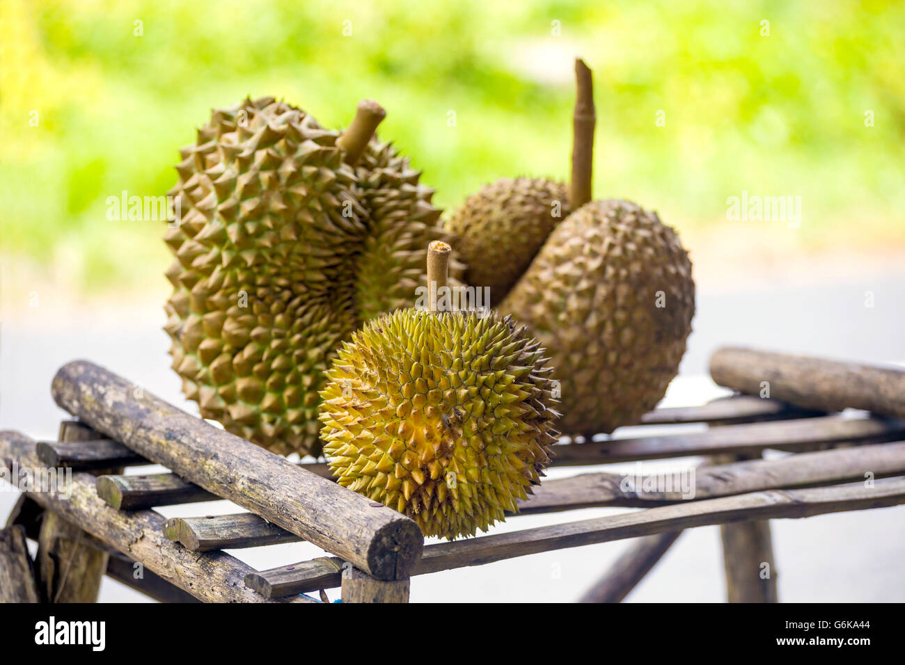 Durian am Marktstand Stockfoto
